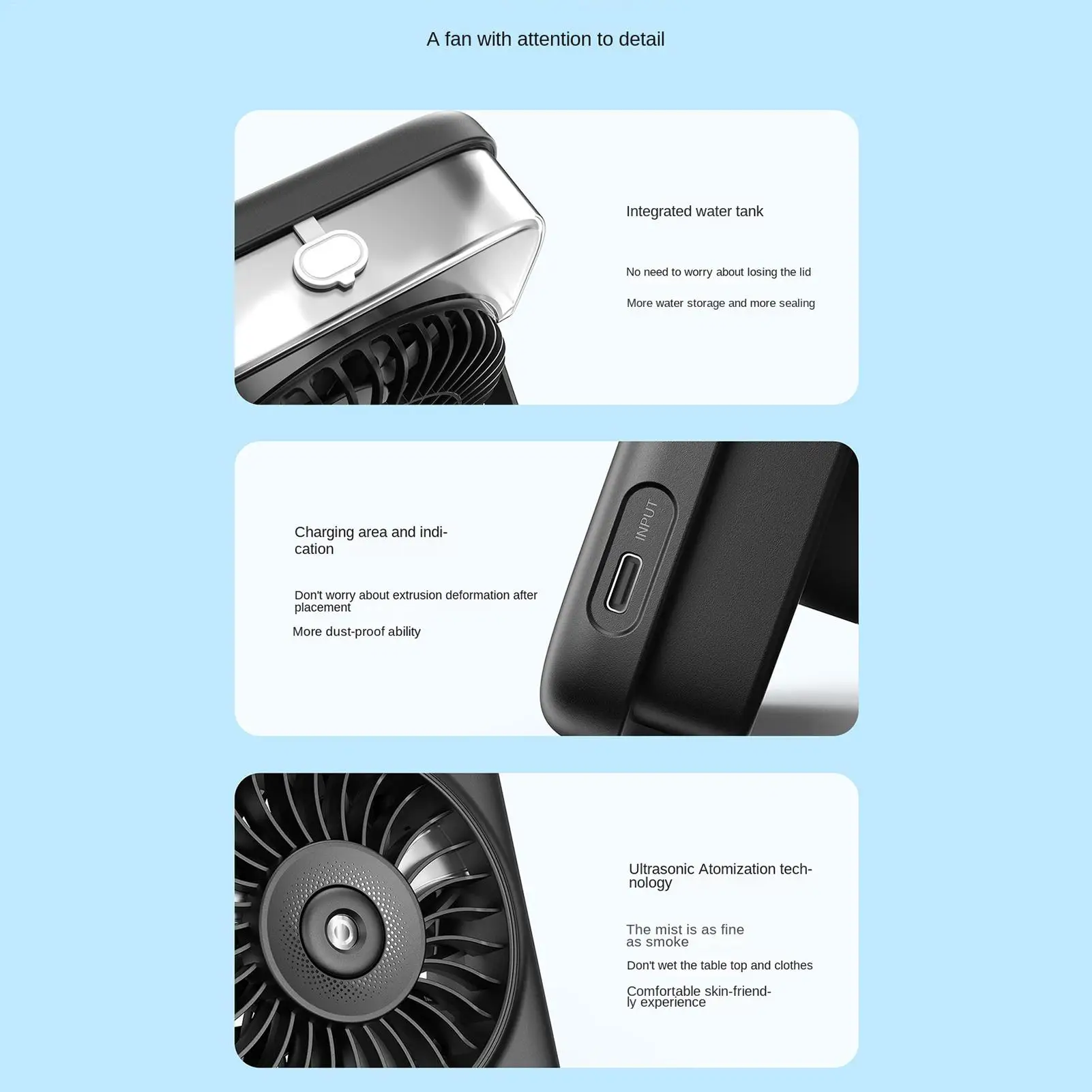 Portable Fan With Mist 5-Speed USB Rechargeable Desk Wind Blower 120-Degree Adjustable Angle LED Display Water Spray Fan For