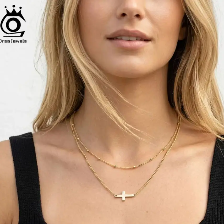 

Ожерелье-чокер ORSA JEWELS из серебра S925 с крестом для женщин, повседневное христианское украшение на шею, цепочка для банкетов, подарки, SC96
