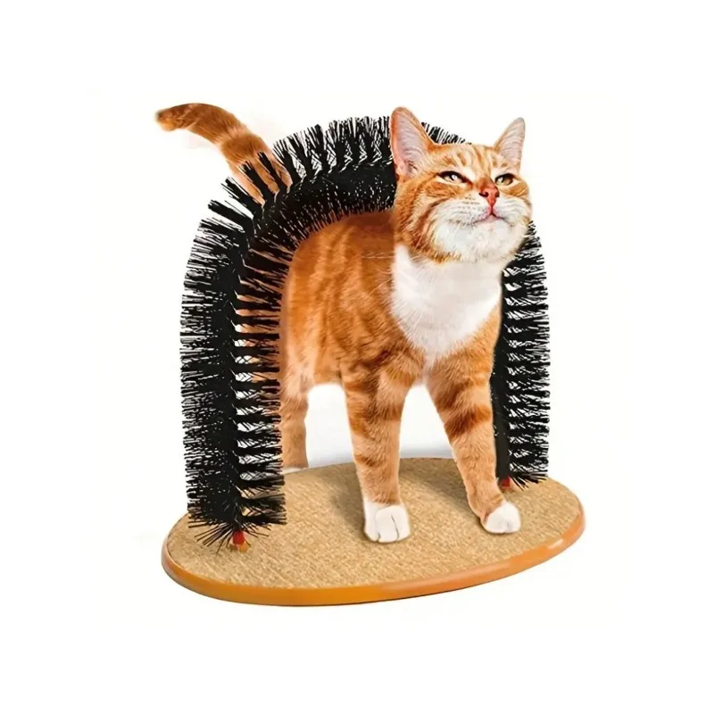 1pc,Cat Arch Tickle Toy With Scratching Board Base - Durable Bristle Material, Fur Grooming And Claw Grinding