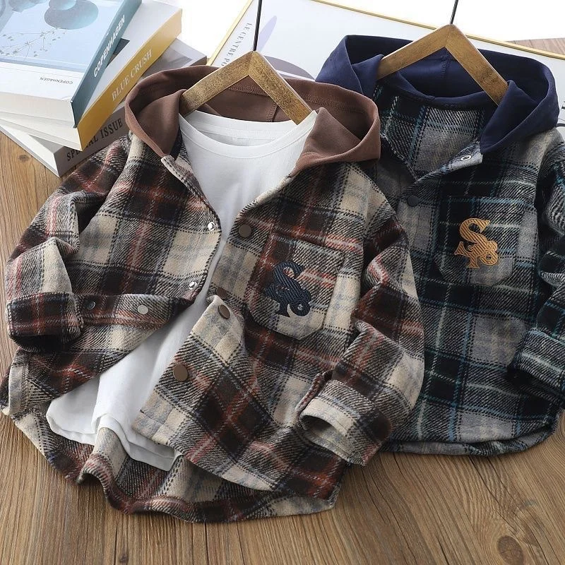 Autumn Boys Shirt Children's Hooded Jacket Spring New Fashion Loose Outerwear Kids Casual Sports Coat Teenage Clothes 4-12 Years