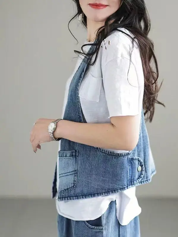 Gilet en jean pour femmes, ample, décontracté, rétro, mode, polyvalent, vêtements d'extérieur, ort Sve, bouton ket, doublé en coton, nouvelle collection printemps été