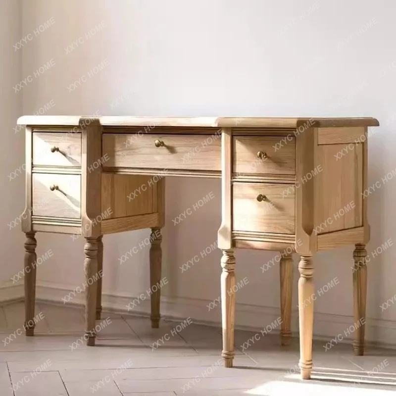 

LAll solid wood writing desk, multi-drawer classical wall-decorated table