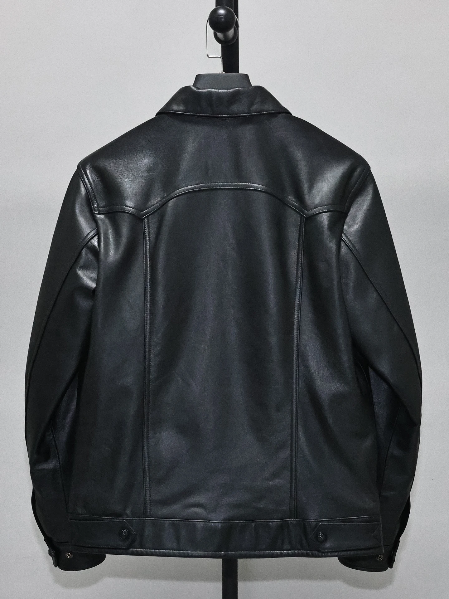 3xl Light Wash Distressed First Layer Sheep Leather Jacket Men's Pockets Silm Short Casual Lapel Denim Jacket Outwear Plus Size