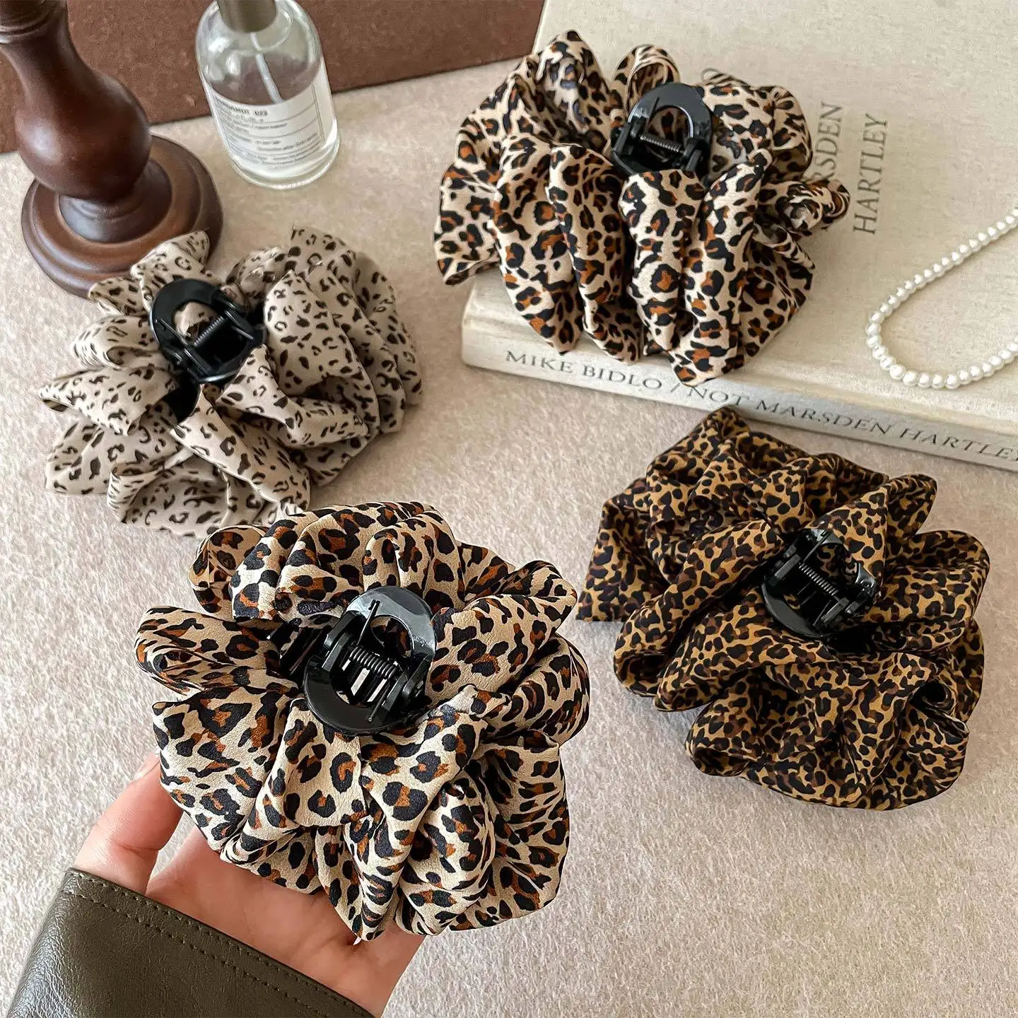 الرجعية النسيج ليوبارد فقاعة مشبك شعر للمرأة أنيقة القرش كليب فتاة الموضة دبوس الشعر مشبك الشعر إكسسوارات الشعر #3