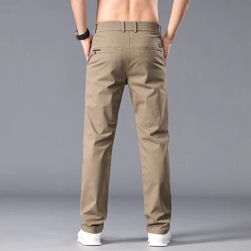 Imagen 2 del producto Nuevos pantalones informales para hombre, pantalones Chinos elásticos de corte recto para otoño, vestido Formal de trabajo para hombre, pantalones de primavera a la moda de color caqui