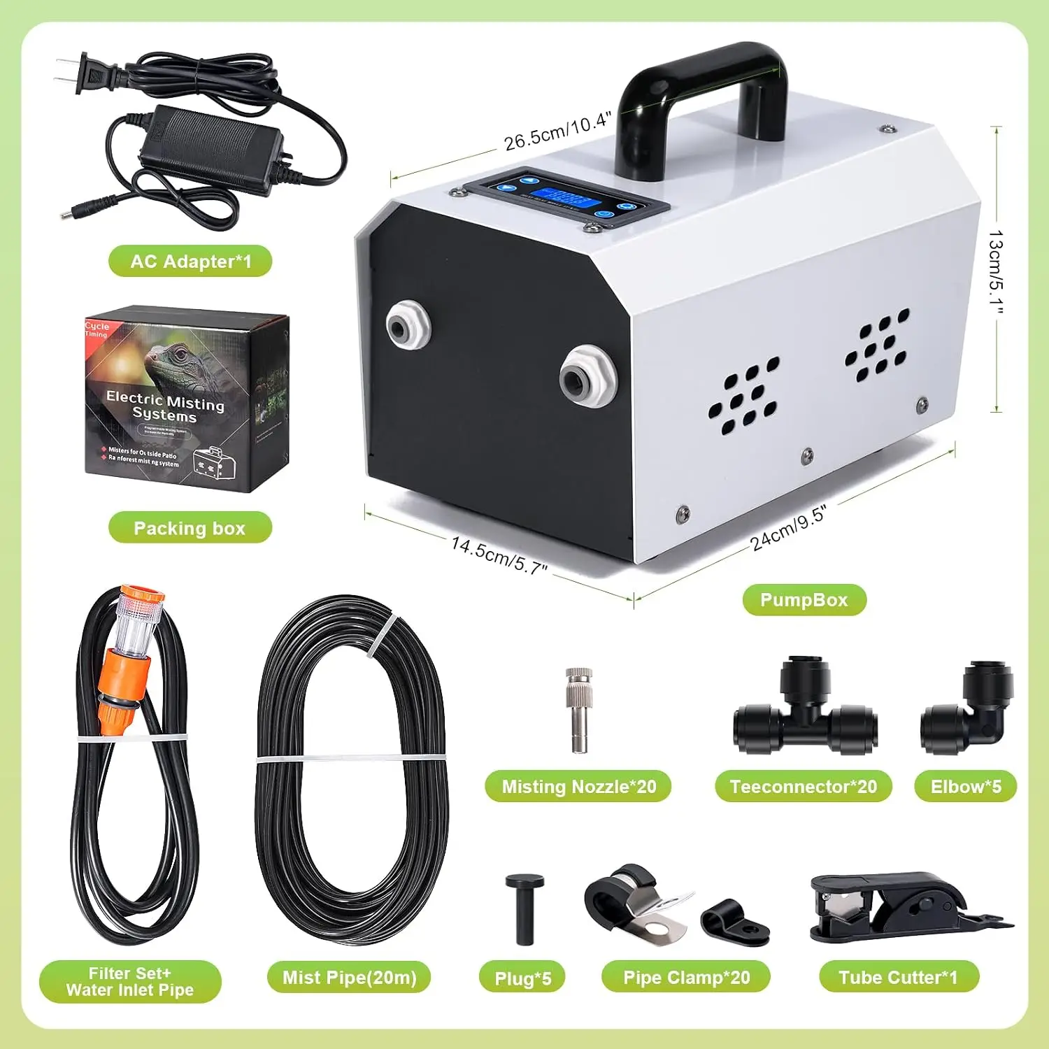 High Pressure Outdoor Misting Cooling System for Patio, 65.6FT Misting Line with Brass Mist Nozzles, Pump Kit & Self-Priming Sprayer Misters for Chicken Coop, Garden, Greenhouse