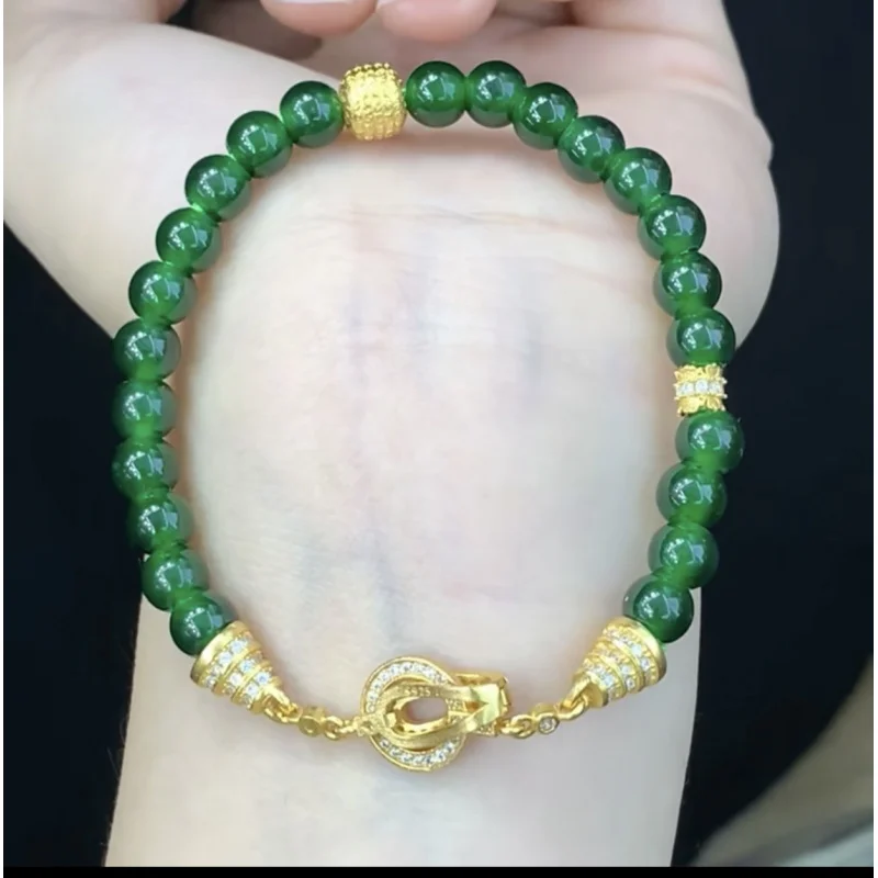 Natural Jadeite A-grade design bracelet with silver clasp, bright green color, good quality