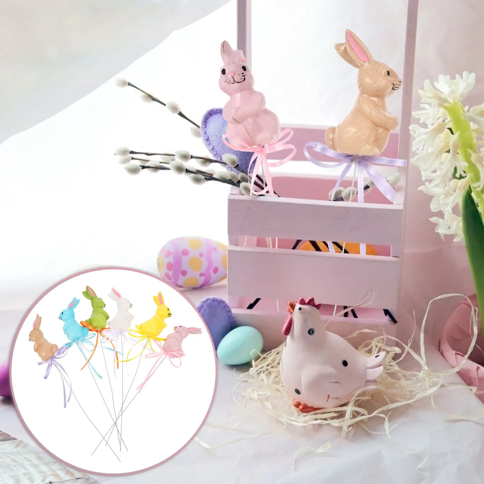 

6Pcs Easter Animal Decoration Ornaments Simulated Realistic Appearance Creative Fun Holiday Atmosphere Flower Pot Plug in Animal