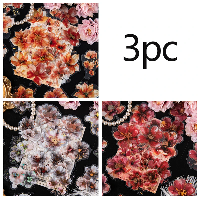 3 szt. Świeże naklejki kwiatowe, wykonane z wodoodpornego materiału PET, odpowiednie do dekoracji artykułów papierniczych, pamiętników, albumów do scrapbookingu itp.
