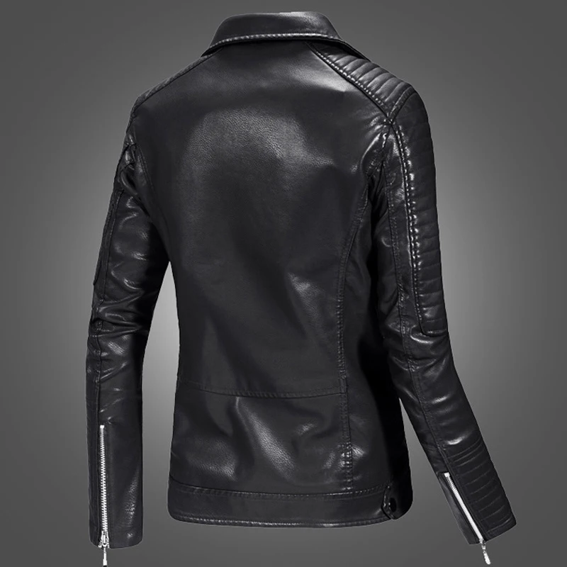 PU Jacket Men Motorcycle Biker Jackets Casual Fashion PU Coat Male Diagonal Zipper Turndown Collar Coat Outerwear