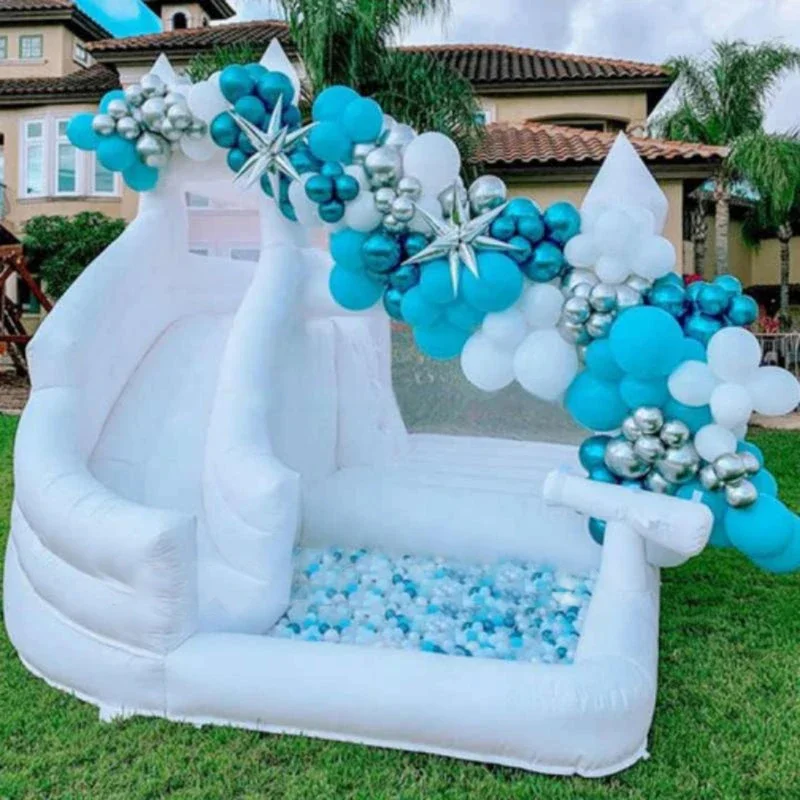 Commercial Inflatable White Bounce House งานแต่งงานกลางแจ้งปราสาท Bouncy พร้อมสไลด์ Bounce Combo สําหรับงานปาร์ตี้และสนุกฟรี air เรือ