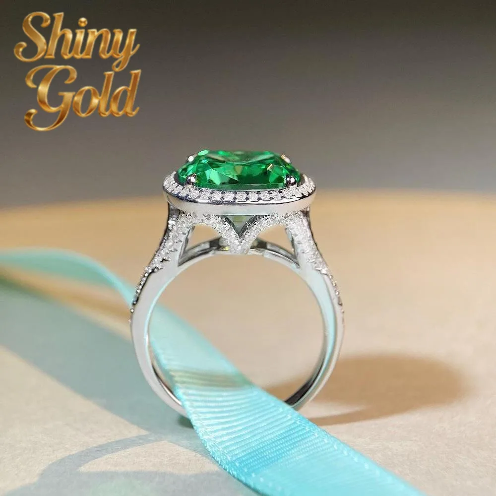 

ShinyGold Luxury white gold solid platinum PT950 Women's Green Diamond Ring 5 karat
