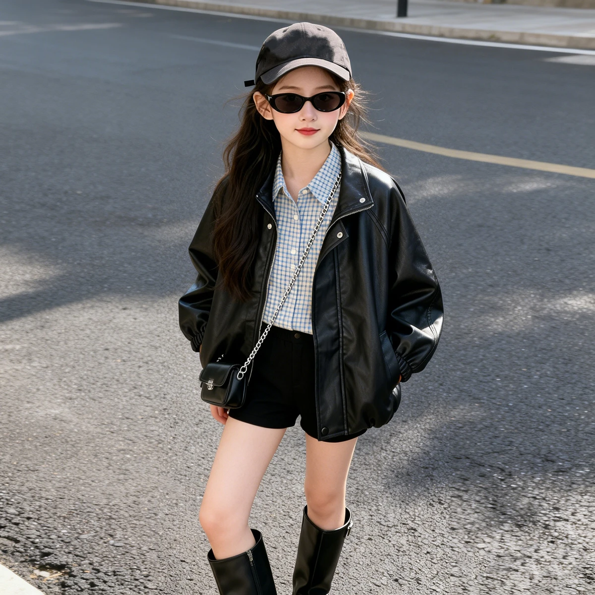 Girls Coat 2026 Autumn and Winter New Children's Clothing Korean Style Girl Baby Black Motorcycle Leather Casual Simple