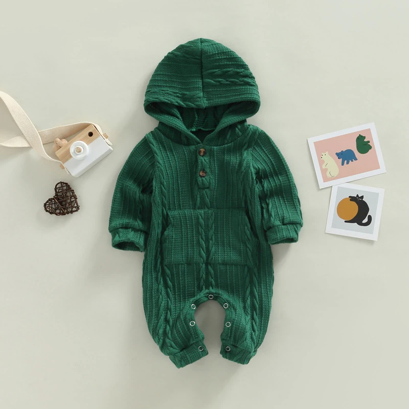 Infant Toddler Unisex Bodysuit Cozy Winter Warm Fleece Hooded Romper Jumpsuit for Baby Boy Girl Casual Outfit