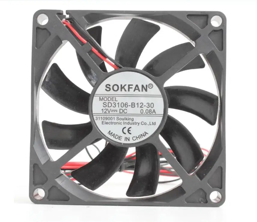 

SOKFAN SD3106-B12-30 DC 12V 0.08A 80x80x15mm 2-Wire Server Cooling Fan