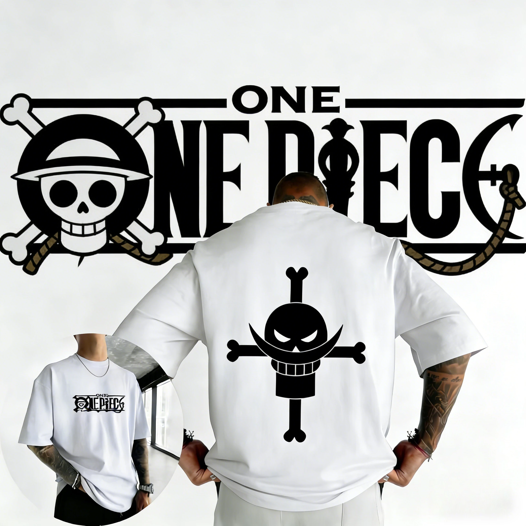 

2026 Summer One Piece Whitebeard Pirates Cotton T-Shirt Vintage Anime Print Short Sleeve Sport Top for Adults & Kids Anime Fans