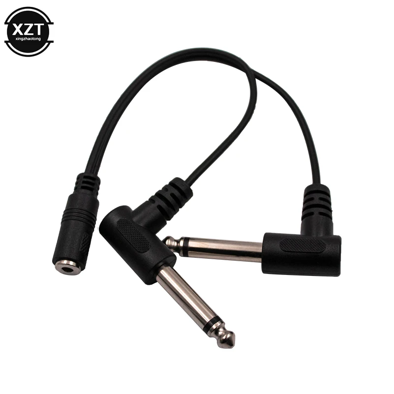 3.5mm Mini 1/8 inch TRS Stereo Female Jack to Dual 1/4 6.35mm Male Plug Mono TS Right Angle Audio Adapter Y Splitter Cable