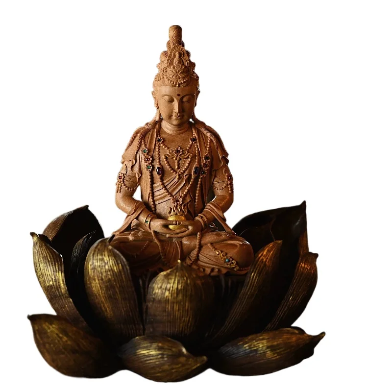 Wood carving Buddha statue, cultural and play collection, handicrafts decoration, gifts