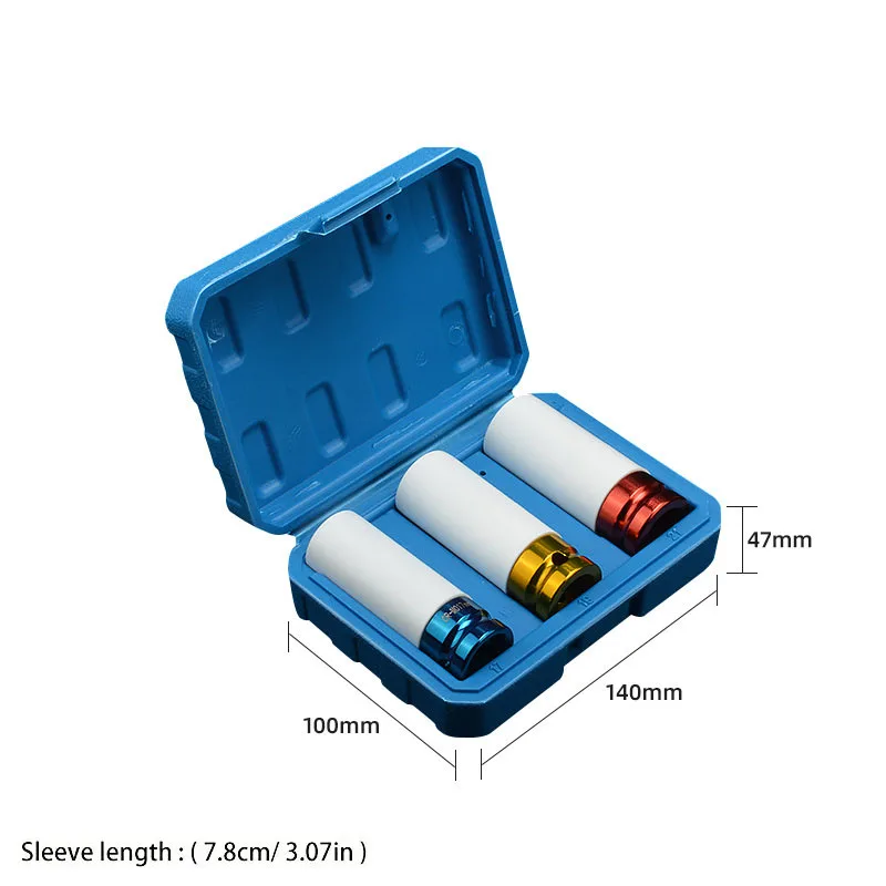 드라이브 소켓 세트, 보호 슬리브 휠 너트 소켓, 공압 타이어 제거, 자동차 타이어 및 러그 수리 도구, 1/2 인치, 3 개