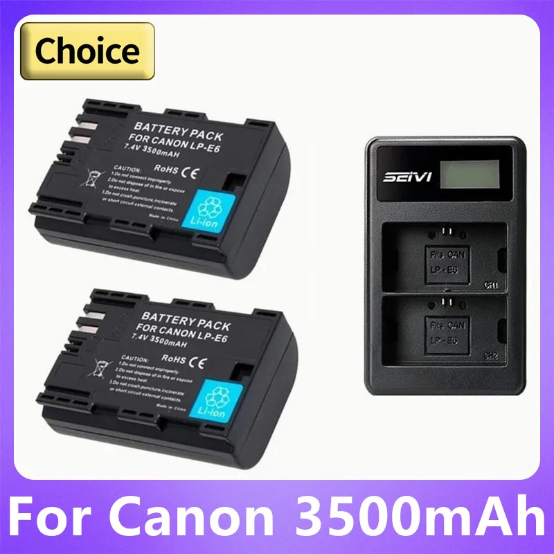 3500mAh LP E6 LPE6 LP-E6 E6N Battery or LED Dual Charger For Canon EOS 5DS R 5D Mark II 5D Mark III 6D 7D 70D 80D Camera