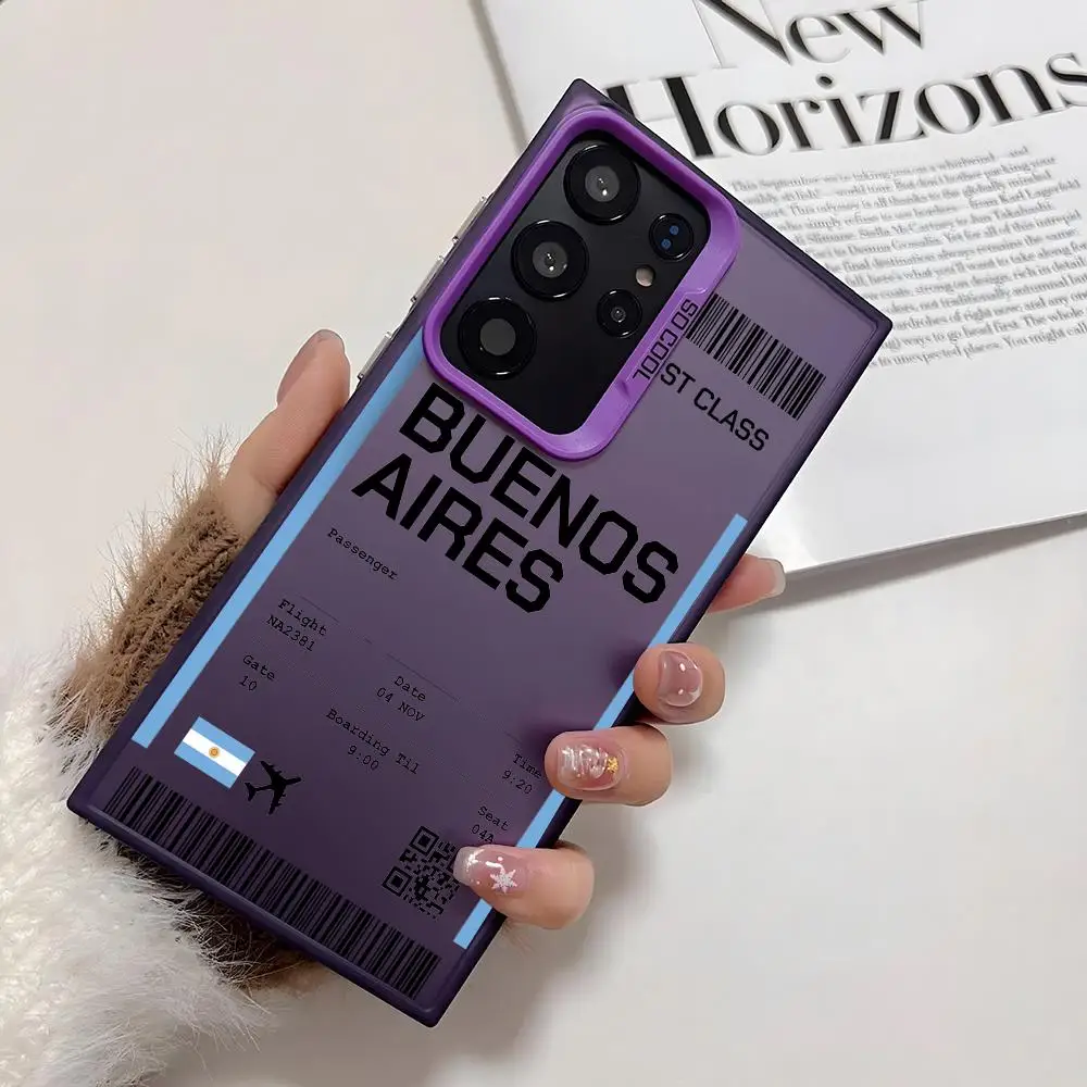 الأرجنتين طائرة تذكرة جراب هاتف لسامسونج غالاكسي S25 S24 S22 S23 الترا S21 S23 زائد 5G لامعة غطاء من البولي يوريثان للصدمات Funda