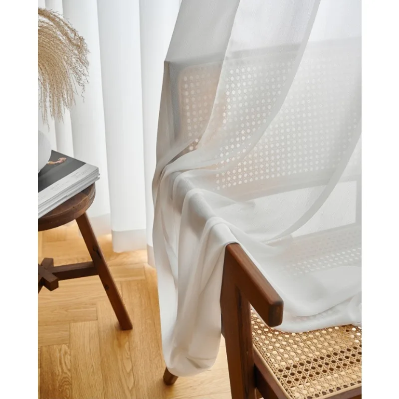 Light Luxury Dreamy Thickened Phantom Gauze Transparent and Opaque White Gauze Curtains Living Room Bedroom Balcony Curtains