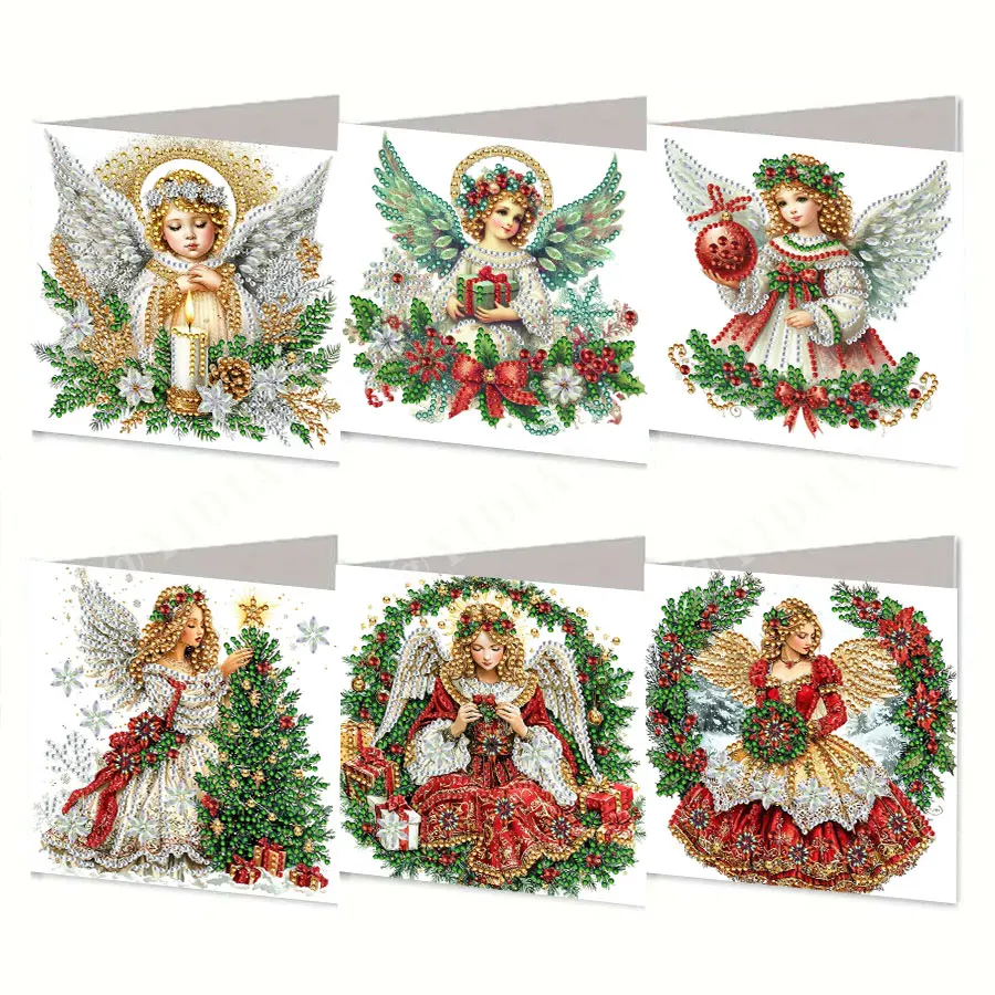 

Набор поздравительных открыток с бриллиантами, 6 предметов, сделай сам, праздничные поздравительные открытки ручной работы с ангелом, алмазные художественные рождественские открытки