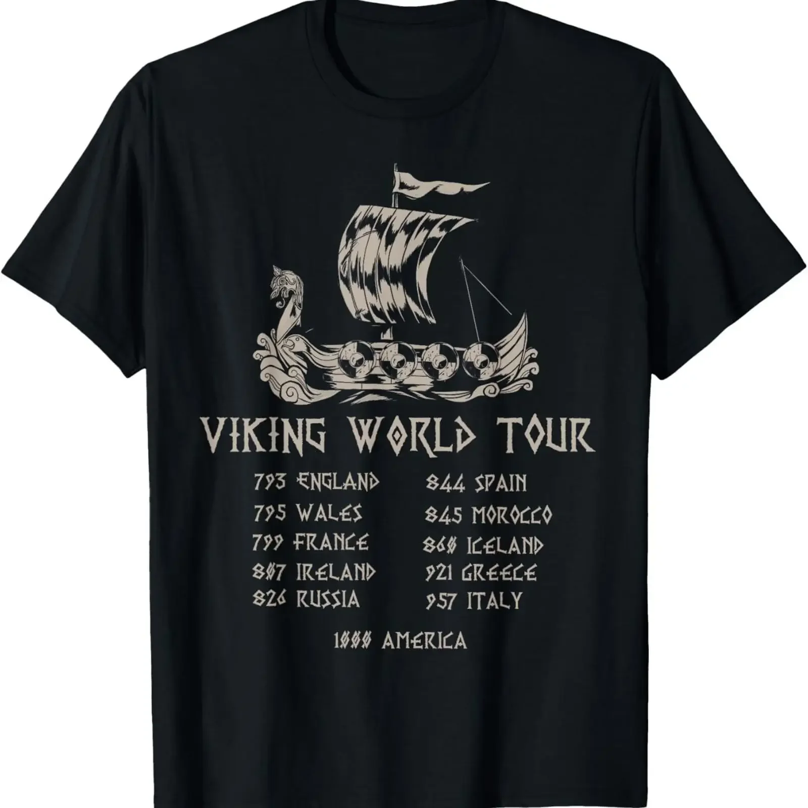 Vikings T Shirt Viking World Tour_ Valknut Norse Mythology  vintage Washed Unisex graphic fashion Soft Stylish Casual homme