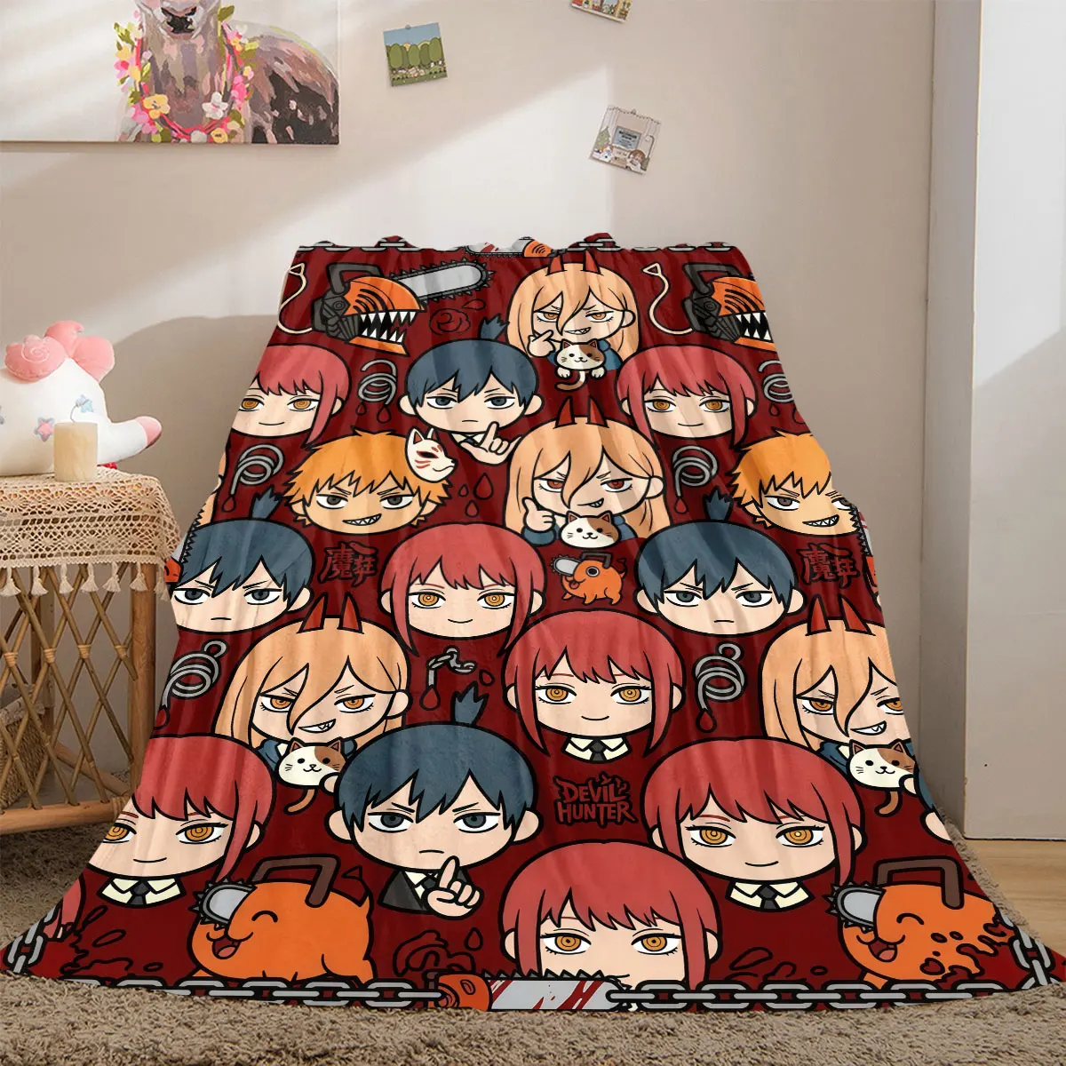 Chainsaw Man Supreme 2D Print Flannel Blanket Anime Figure Themes for Home Decor Bedding Sofa Travel Picnic Blanket_LIAN