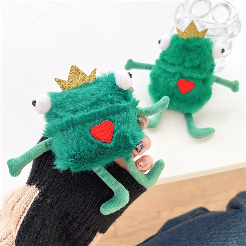 حافظة قطيفة على شكل ضفدع أخضر لأجهزة AirPods 4 Airpod 1 2 3 Pro Pro2 سماعات أذن بلوتوث صندوق شحن غطاء حماية لسماعات الأذن