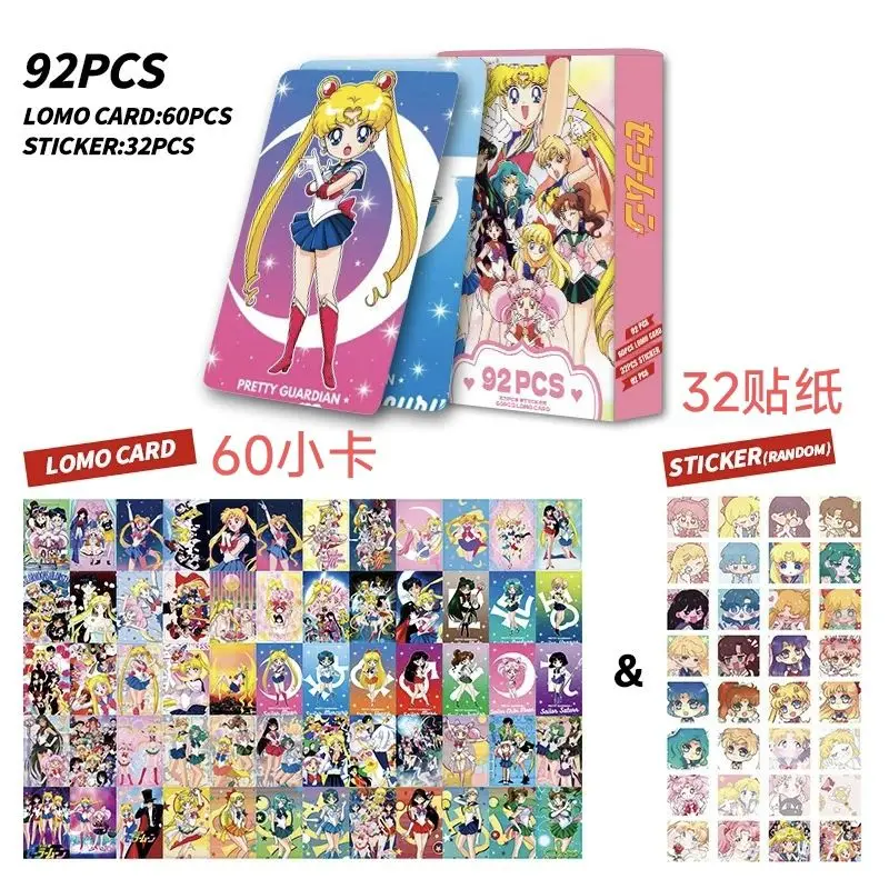 92pcs Sailor Moon Anime Kawaii Double-sided Color Printed Photo Card Greeting Card Cute Tsukino Usagi Mizuno Ami Sticker Gift