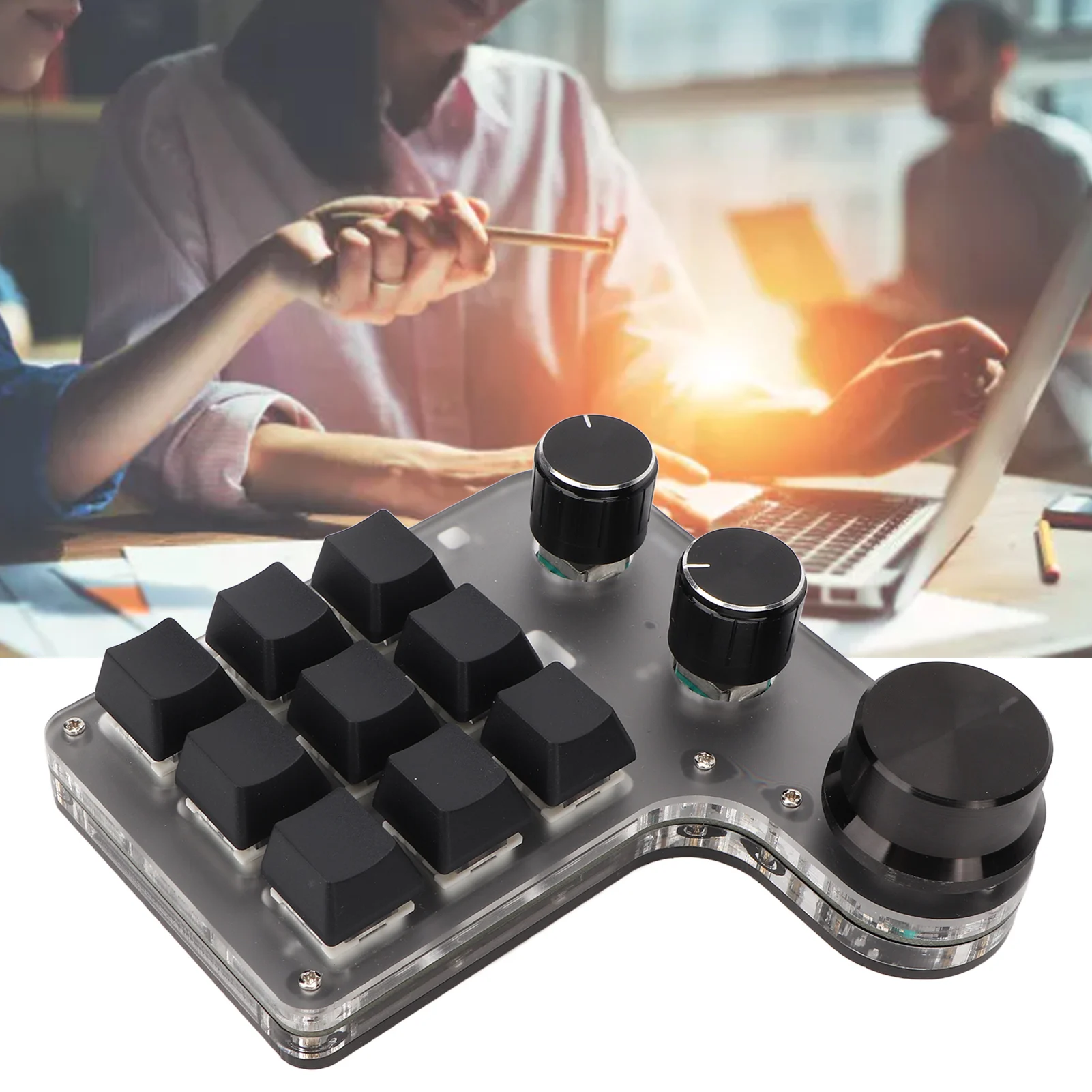 9 Key Mini Keypad Programmable Macro Keyboard 9 Keys 3 Knobs USB Bluetooth Connection OSU Gaming Keyboard for Office Music Media