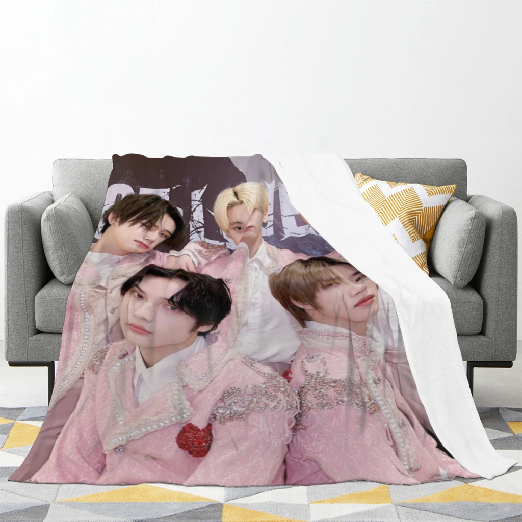 Kpop-for-TXT-Fans-Gifts Comfortable Flanne Blanket Soft comforter sets throw for Couch Warm Flannel Blankets Bedroom Décor