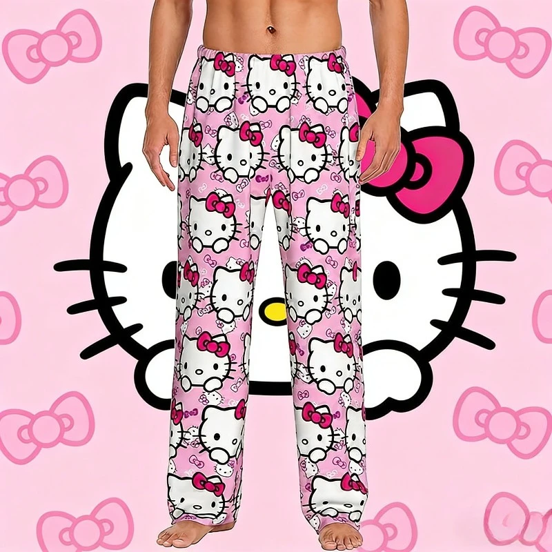 

Новые милые пижамные брюки с принтом Hello Kitty для мужчин и женщин, летние парные брюки, повседневные домашние длинные брюки для детей/взрослых, коллекция 2026 года