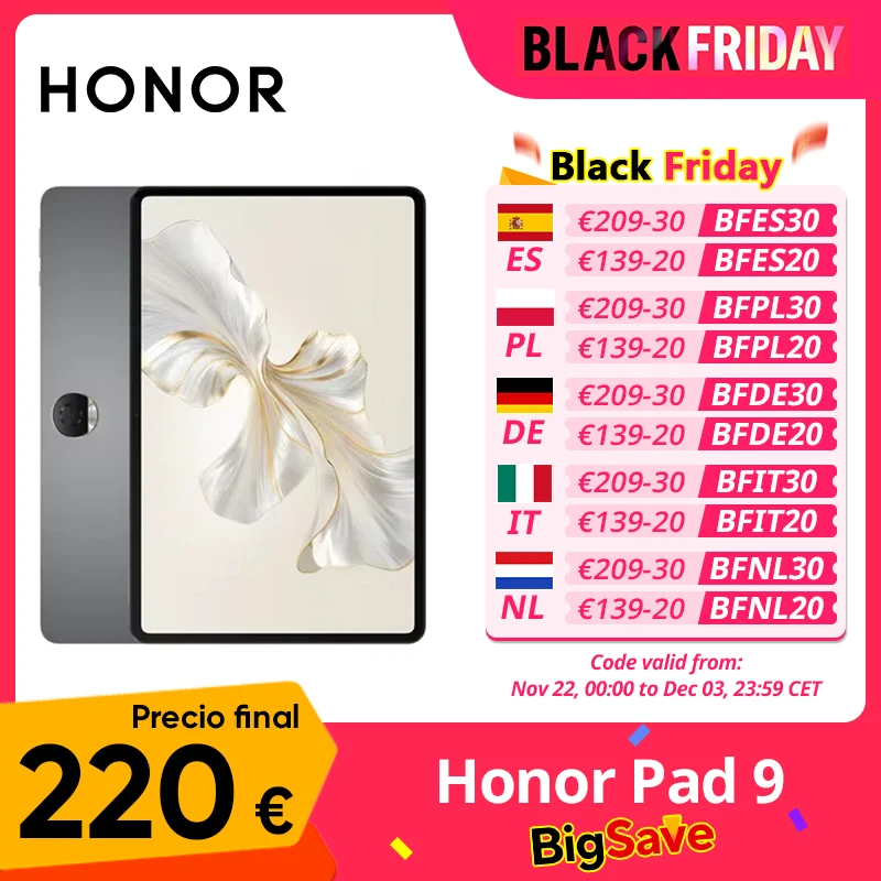 HONOR Pad 9 Tablet Global Version 12.1inches Screen Snapdragon 6 Gen 1 13MP Rear Camera 8300mAh Battery BT5.1 Eight speakers