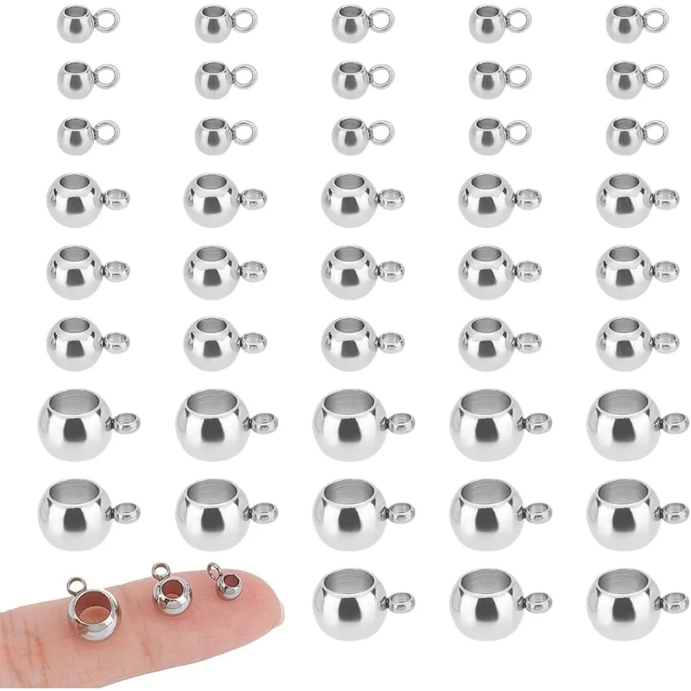 

60pcs Column Bail Beads 3 Sizes Stainless Steel Hanger Links Bail Tube Beads Bail Beads Hanger Connector Links for Pendant