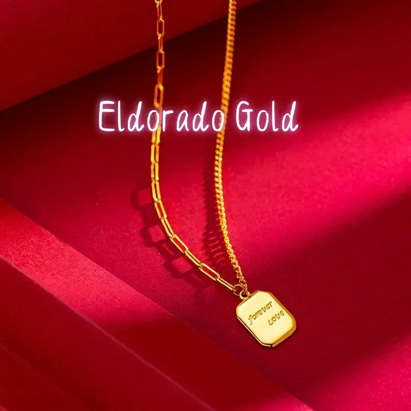 Eldorado Gold  9999 Real Gold 24K High-end English Necklace Rose Brand Collarbone Necklace, Light Luxury Niche Fashion Eternal L