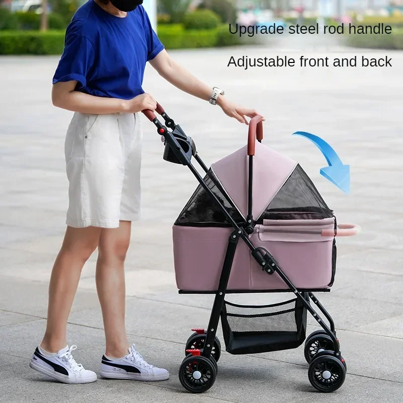 Pet Cat Dog Stroller Dog Cat Teddy Baby Stroller Out Light Foldable Small Pet Dog