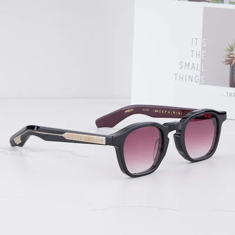 

ZEPHIRIN EPOXY Vintage Black Gold Sunglasses for Men Original Luxury Craft Top Quality Oval Thick Acetate Solar Glasses for