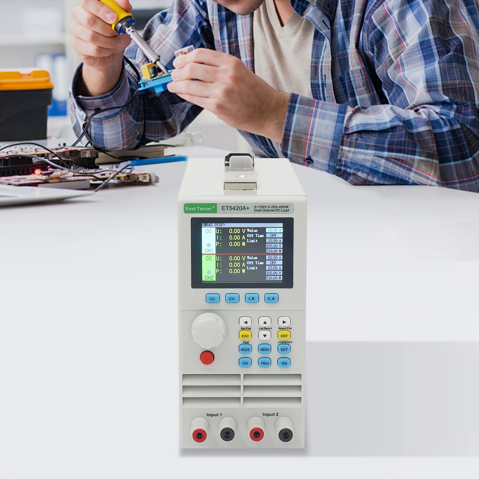 Image of ET5420A+ Zweikanalige DC Elektronische Last 400W 0-150V 0-20A, Programmierbarer Lasttester mit CC CV CR CP Modi, für Netzteileprüfung