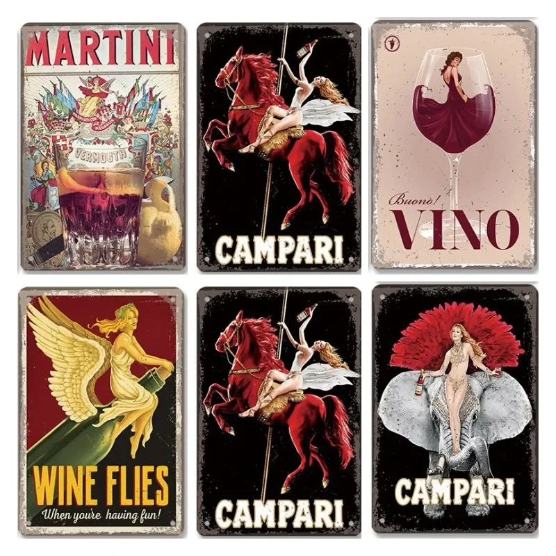 Red Wine Poster Metal Plate Vintage Women Martini Vino Metal Tin Signs Wall Decor for dining Room 8 X 12 Inch