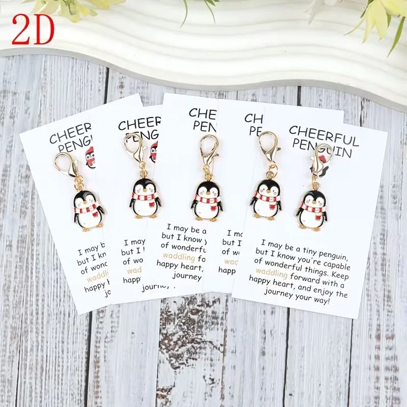 5Pcs/10Pcs Cute 2D Little Penguin Keychains, with Inspirational Greeting Cards, Happy Little Penguins, Suitable as Gifts, Durable Keychains, Lucky Gifts for Friends, Suitable for Men and Women, for