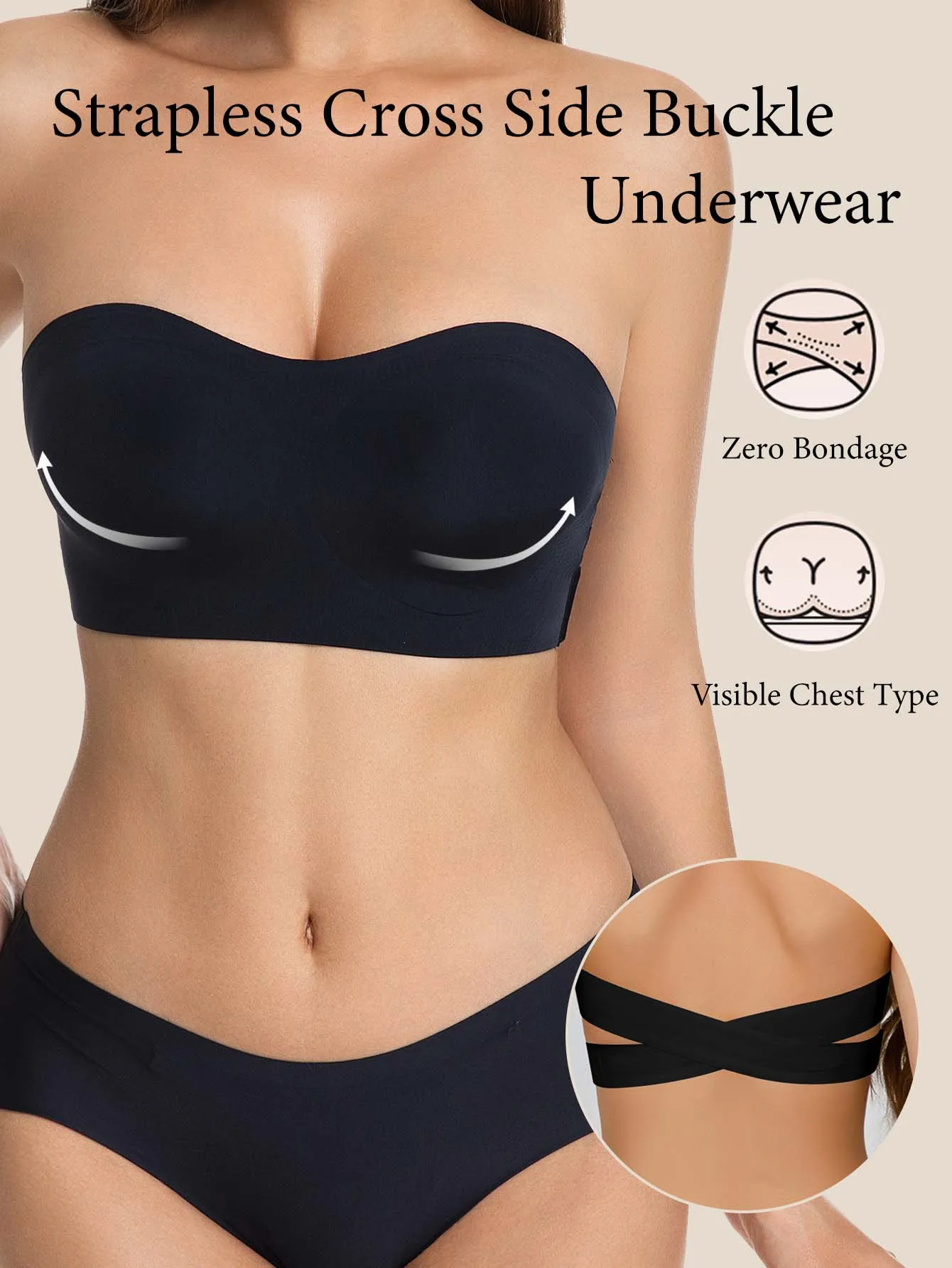 Ladies Invisible Beauty Back Anti-slip Off-shoulder Bra Women's Strapless Push Up Bras Seamless Removable Padded Ice Silk Top