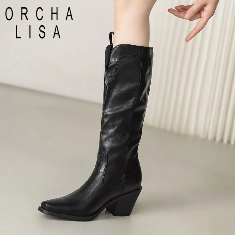 

ORCHA LISAFashion Женские ботинки до середины икры с квадратным носком 6 см на блочном каблуке без шнуровки с пряжкой на ремне, большой размер 45 46, ботинки для верховой езды