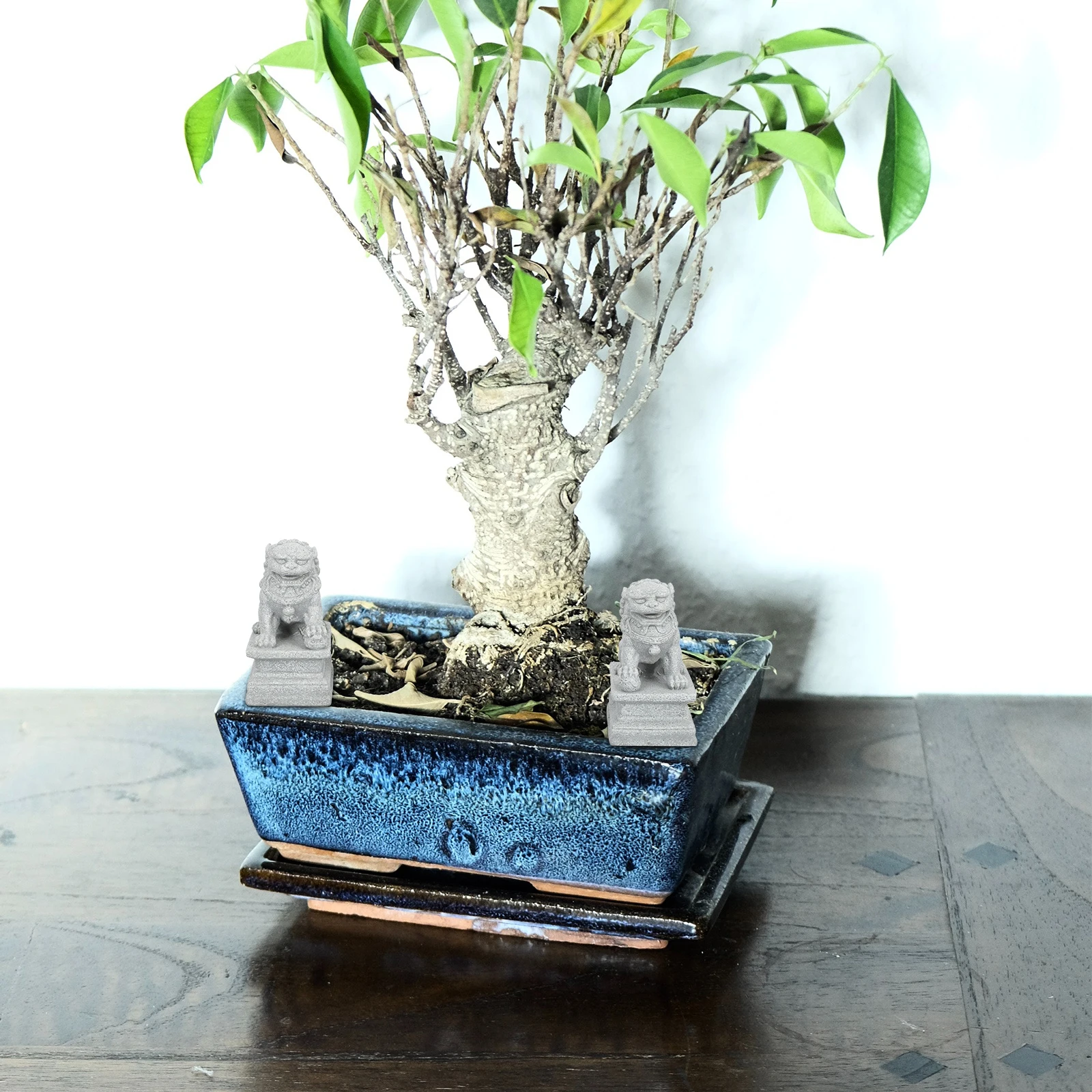 

1Pair Miniature Chinese Style Guardian Lion Statues Realistic Bonsai Decorations Plant Pot Feng Shui Garden Ornament