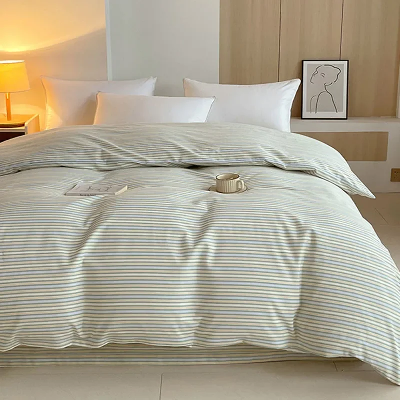 High-Quality Thick Pure Cotton Duvet Cover Cozy Old Coarse Striped Printed Quilt Cover Skin-Friendly Luxury Single Bedclothes