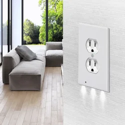 Duplex Electrical Outlet Modern Plugboard Plug-In  Electrical Receptacle Wall Plate With LED Night Lights - Auto On/Off Sensor