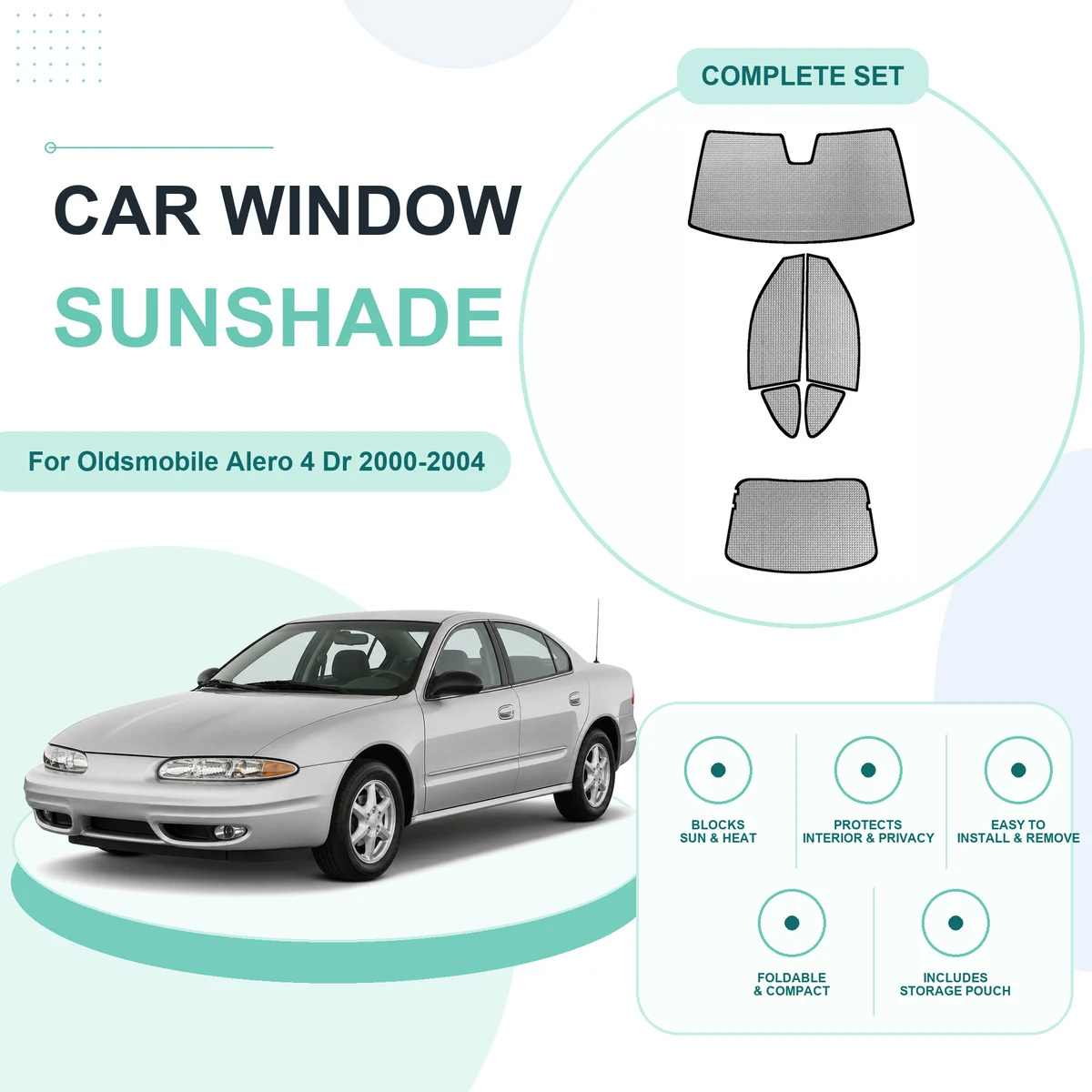 For Oldsmobile Alero 4 Dr 2000-2004 Custom Full Set Window Sunshades Aluminum Foil Suction Cup Anti UV Privacy