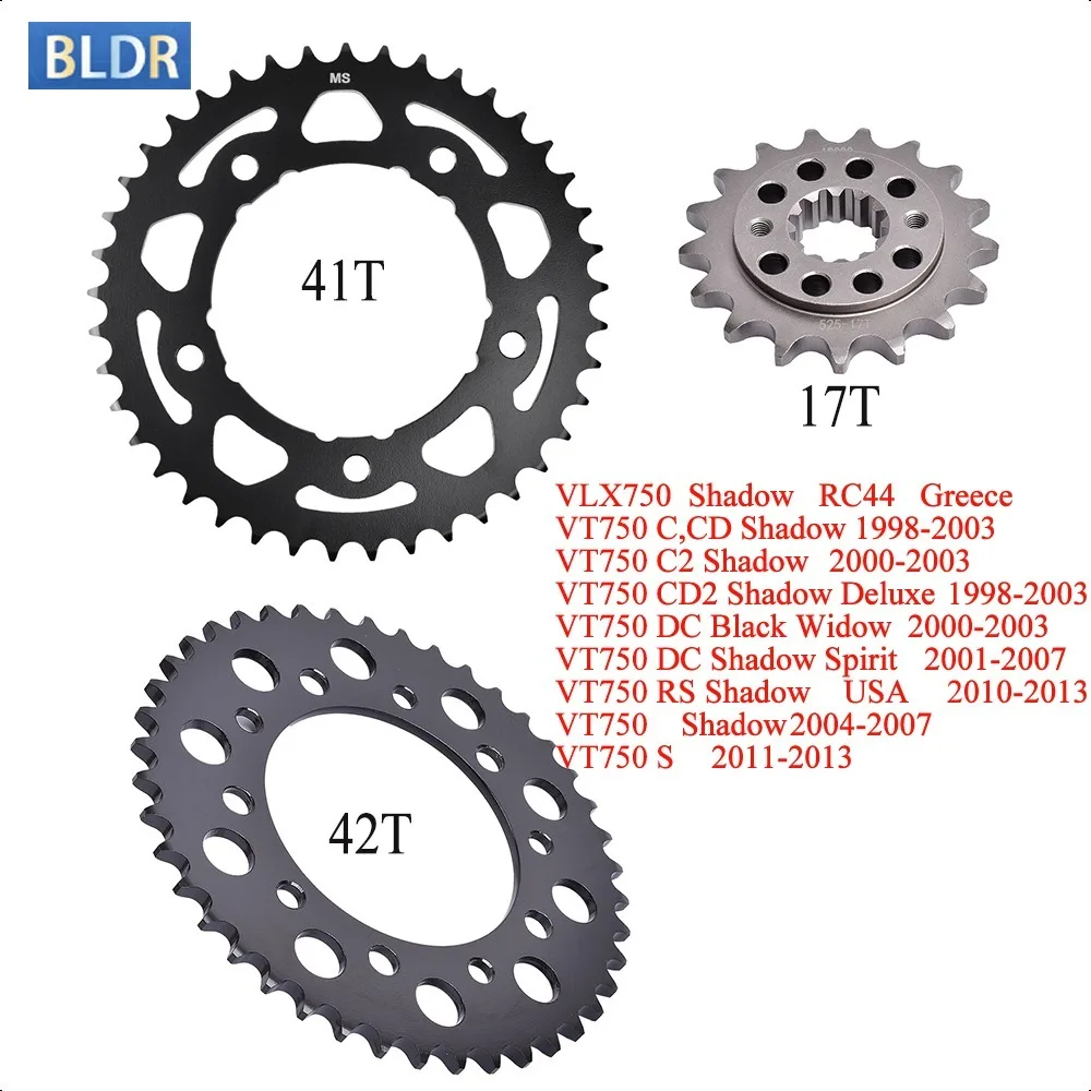 Piñón Delantero y Trasero 525 17T 38T 41T 42T para Honda VLX750 Shadow VT 750 CD2 Shadow Deluxe VT750 Spirit