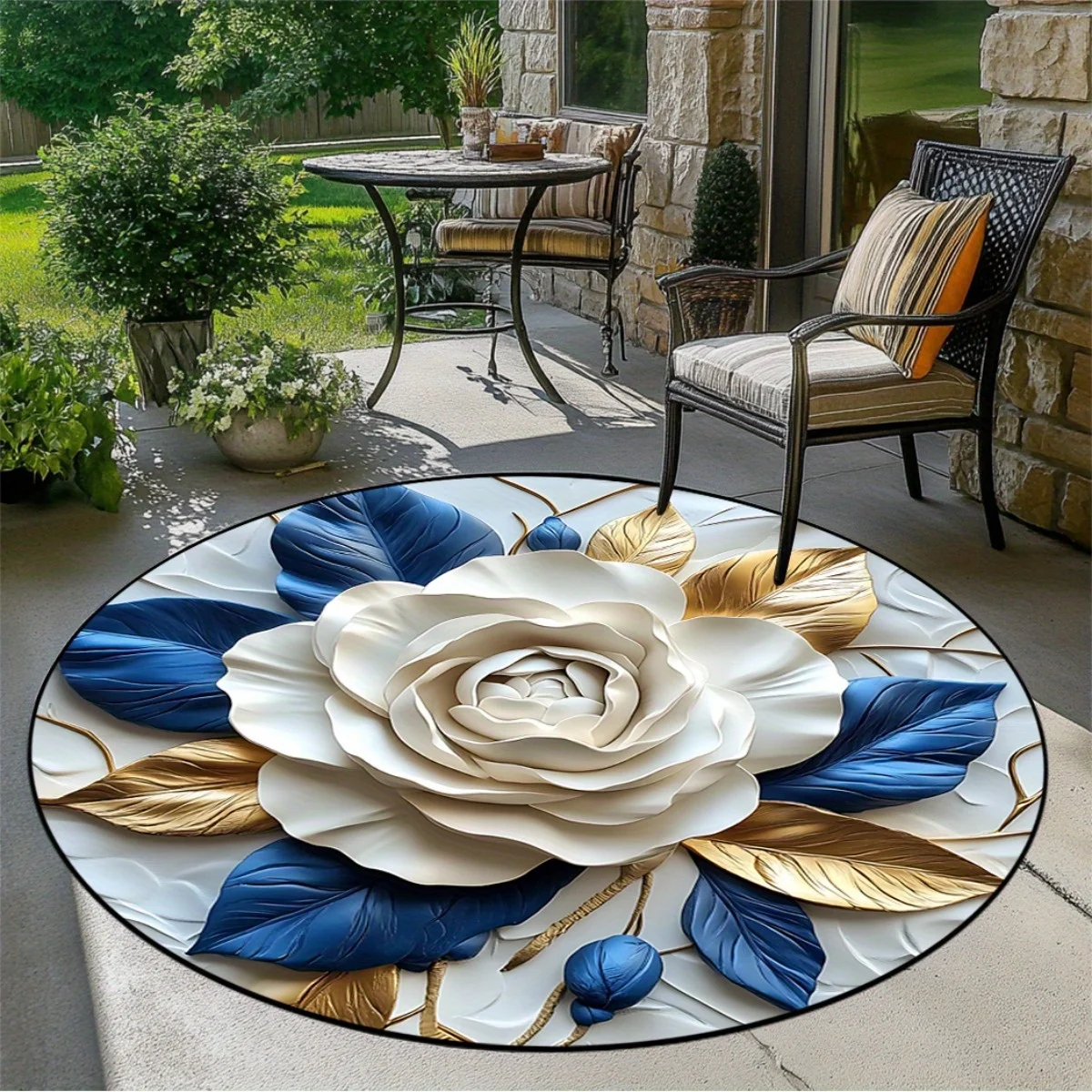 

1pc 3D rose print round rug, crystal velvet fabric, suitable for bedroom living room decoration